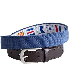 NWT CASTAWAY Nantucket Men’s Bowsprit Belt Solid Navy Nautical Flag Canvas 36
